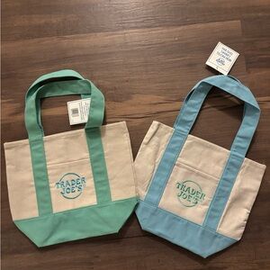 Small Canvas Tote Bag - Mint and Light Blue